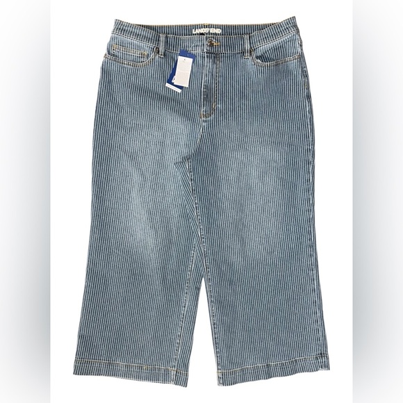 Lands’ End Recover High-Rise Striped Wide Leg Crop Jeans – Size 16 Petite - Picture 3 of 9